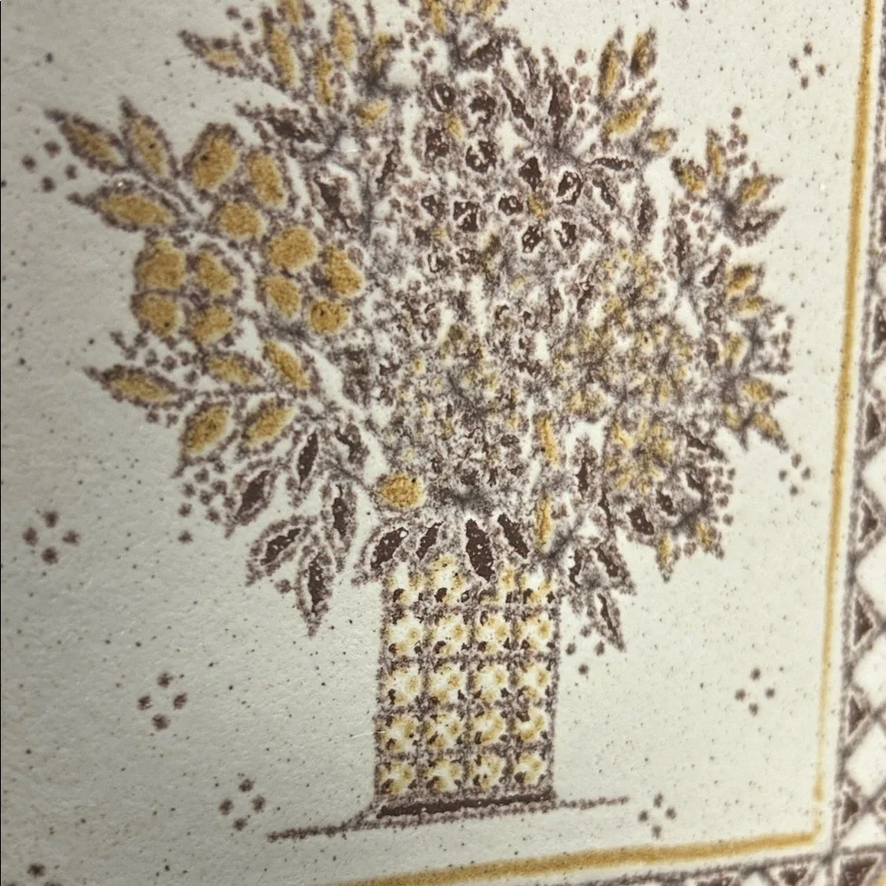 Vtg 80s Piemme Made in Italy Trivet Tile Wood Frame Brown Cream Floral Decor 8" - Picture 2 of 7